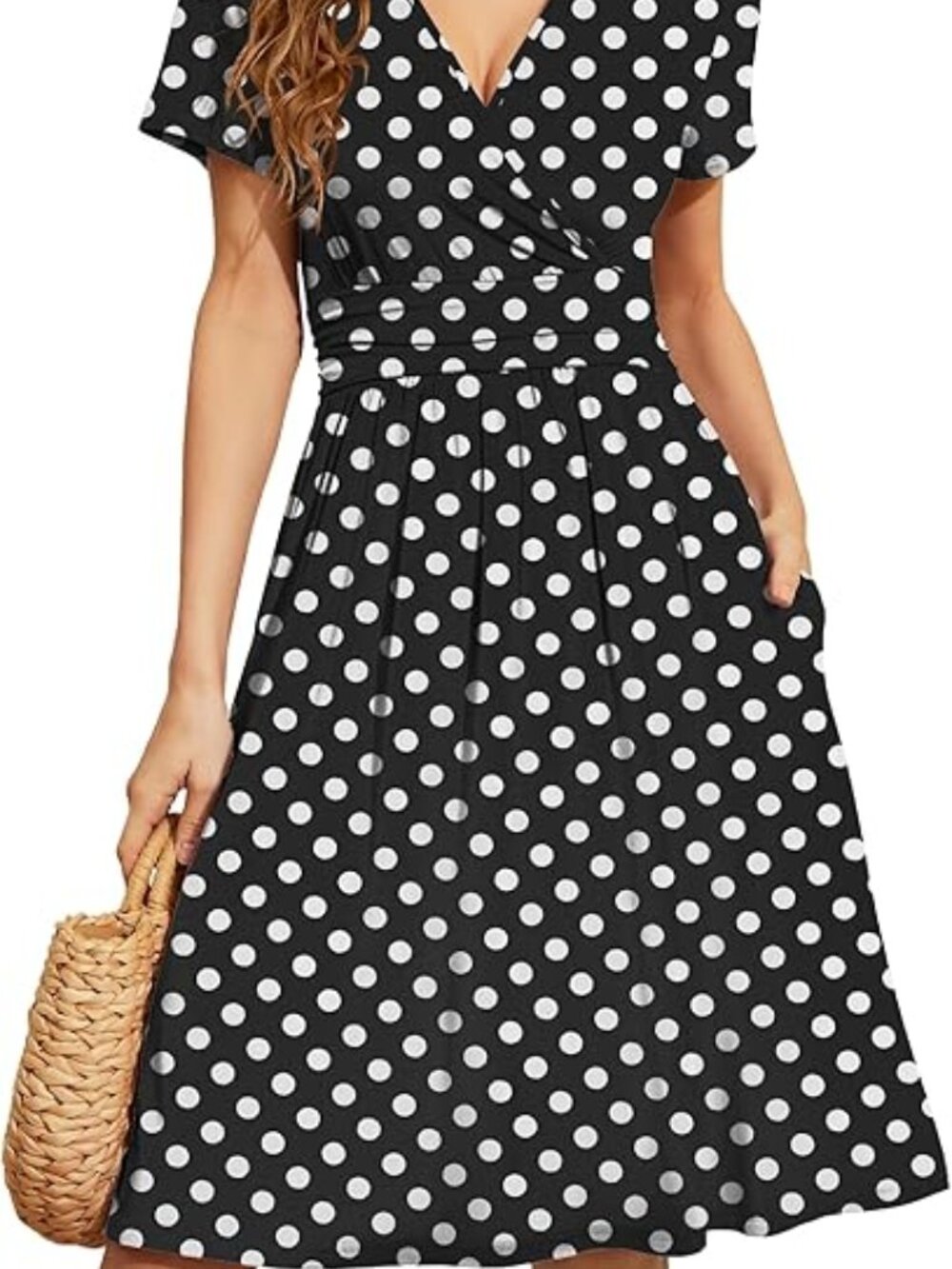 WEACZZY Short Sleeve Black Polkadot V-Neck Dress W/Pockets SZ 3X